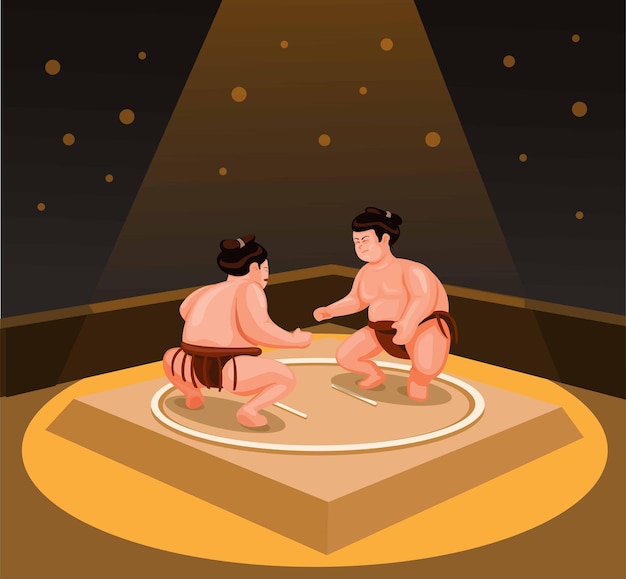 日本の伝統的な武道スポーツ活動イラストベクトルと戦う相撲取り プレミアムベクター