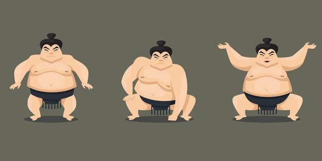 さまざまなポーズの相撲取り 漫画風の男性キャラクター プレミアムベクター