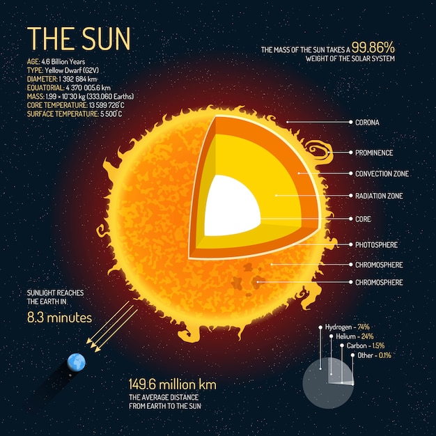 Premium Vector The sun detailed structure with layers illustration