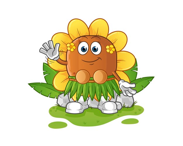 太陽の花ハワイアン手を振るキャラクター プレミアムベクター