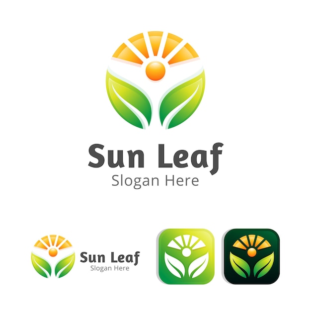 Premium Vector | Sun and leaf modern logo design template