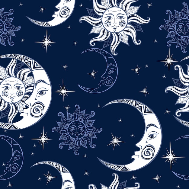 Premium Vector Sun and moon pattern.