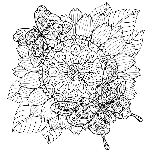 Premium Vector | Sunflower and butterfly. hand drawn sketch