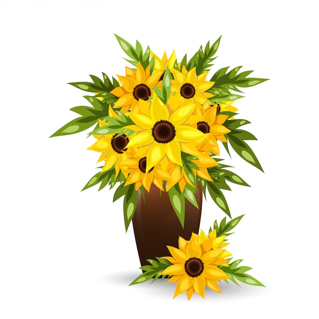 Download Sunflower flowers in a pot. Vector | Premium Download