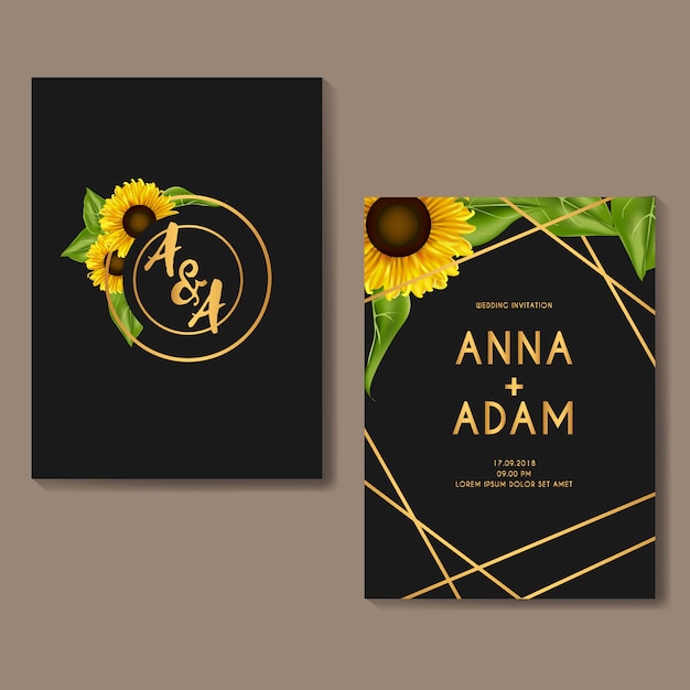 Download Sunflower golden wedding invitation card template design ...