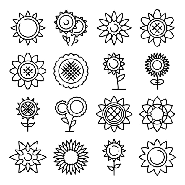 Sunflower icons set, outline style Vector | Premium Download