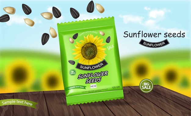 Premium Vector | Sunflower seeds package banner