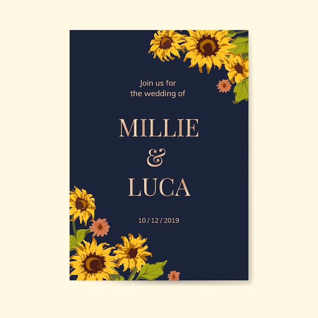 Download Sunflower wedding invitation card template Vector | Free ...