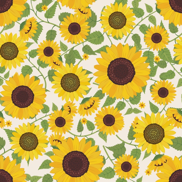 Download Sunflower with branch and leaves pattern background Vector ...
