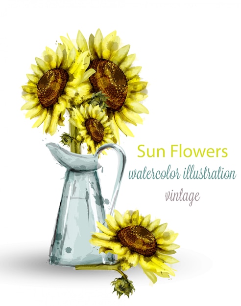 Download Sunflowers bouquet watercolor | Premium Vector