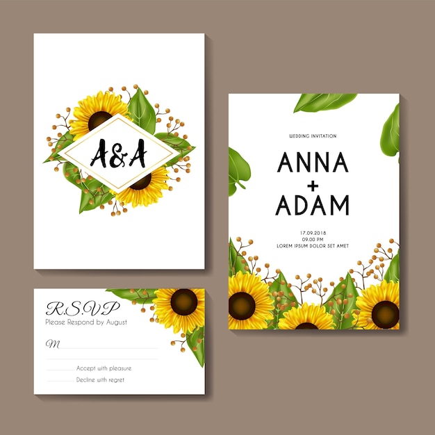 Download Sunflowers wedding invitation card template design Vector ...
