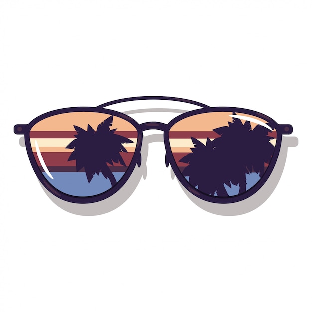 Premium Vector | Sunglasses with ocean and palm tree reflection ...