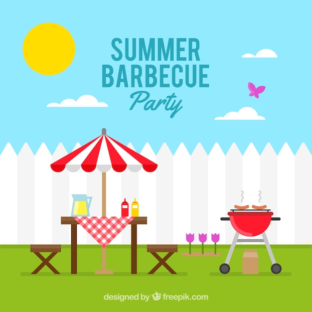 Sunny day with a barbecue party background Vector | Free ...