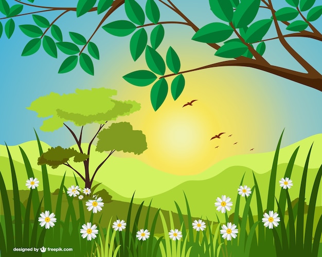 Free Vector | Sunny landscape illustration