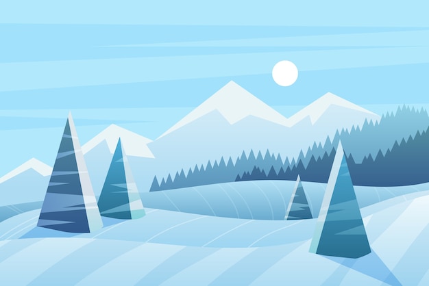 Premium Vector | Sunny winter day illustration. scenic view with ...