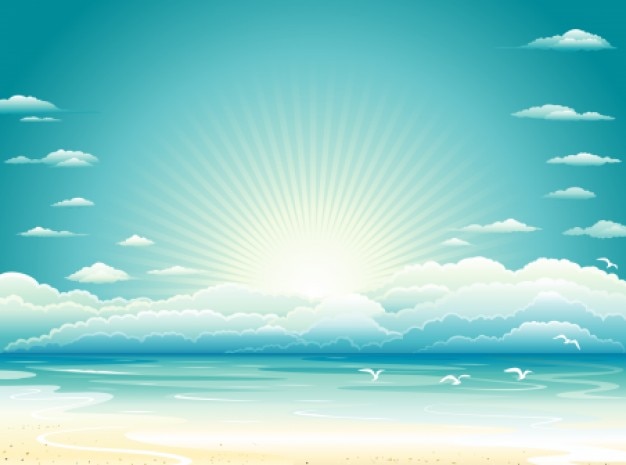 Sunrise beach with clouds background