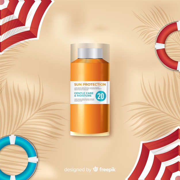 Sunscreen ad in realistic style Free Vector
