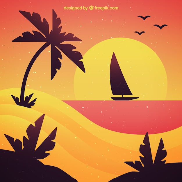 Download Free Vector | Sunset background of boat sailing