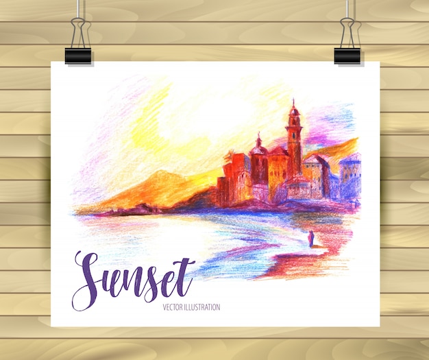 Sunset beach postcard