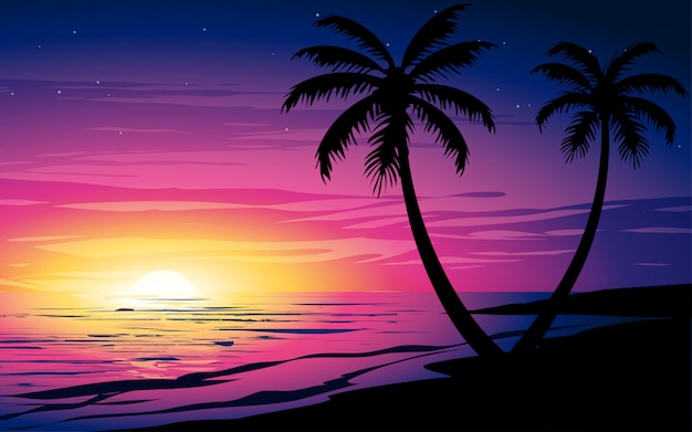 Download Free Sunset At Beach With Palm Trees And Colorful Sky Premium Vector Use our free logo maker to create a logo and build your brand. Put your logo on business cards, promotional products, or your website for brand visibility.