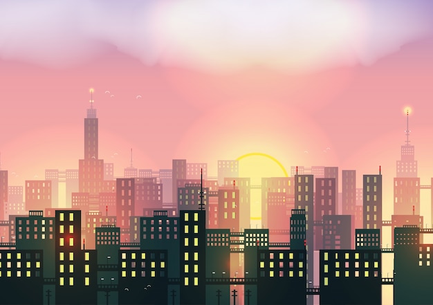 Sunset in the city background