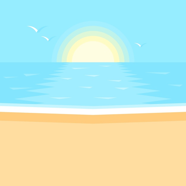 海に沈む夕日 海 きれいな砂浜の風景 プレミアムベクター