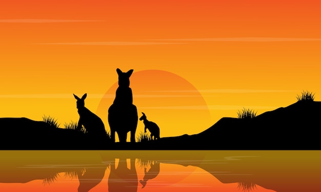 Download Premium Vector | At sunset kangaroo scenery silhouettes