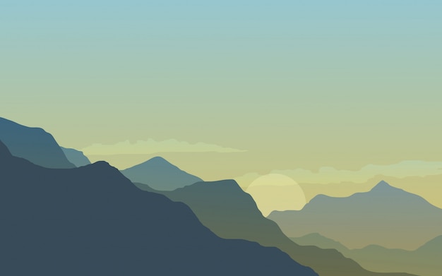 Premium Vector | Sunset landscape with hillside