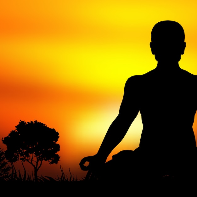 Download Sunset meditation silhouette Vector | Premium Download