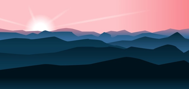 Premium Vector | Sunset mountain landscape