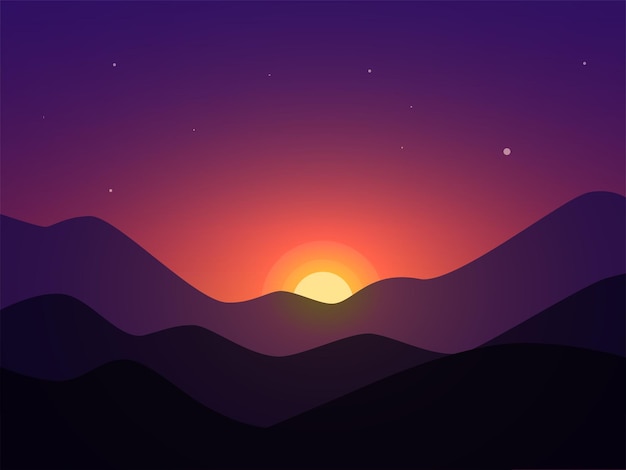 Premium Vector | Sunset in mountain minimal landscape background