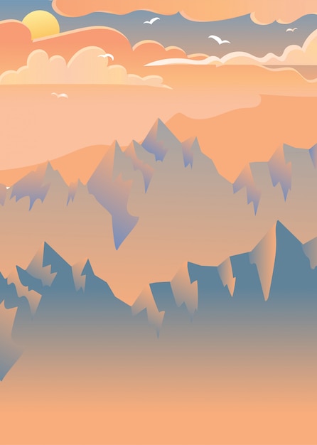 Sunset in mountains vector illustration Vector | Premium Download