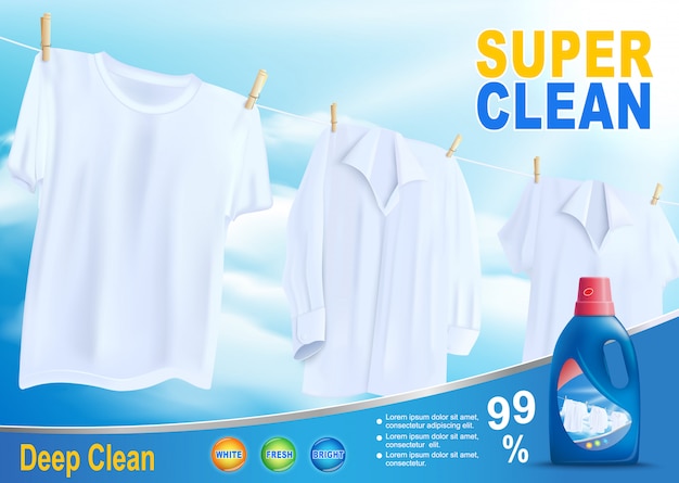 Super clean washing with new detergent vector Premium Vector