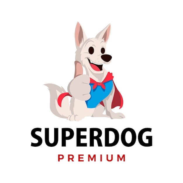 スーパー犬がマスコットキャラクターのロゴアイコンイラストを打つ プレミアムベクター