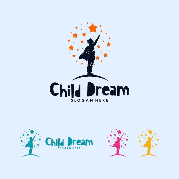 Premium Vector Super Hero Boy Reaching Stars Logo Design