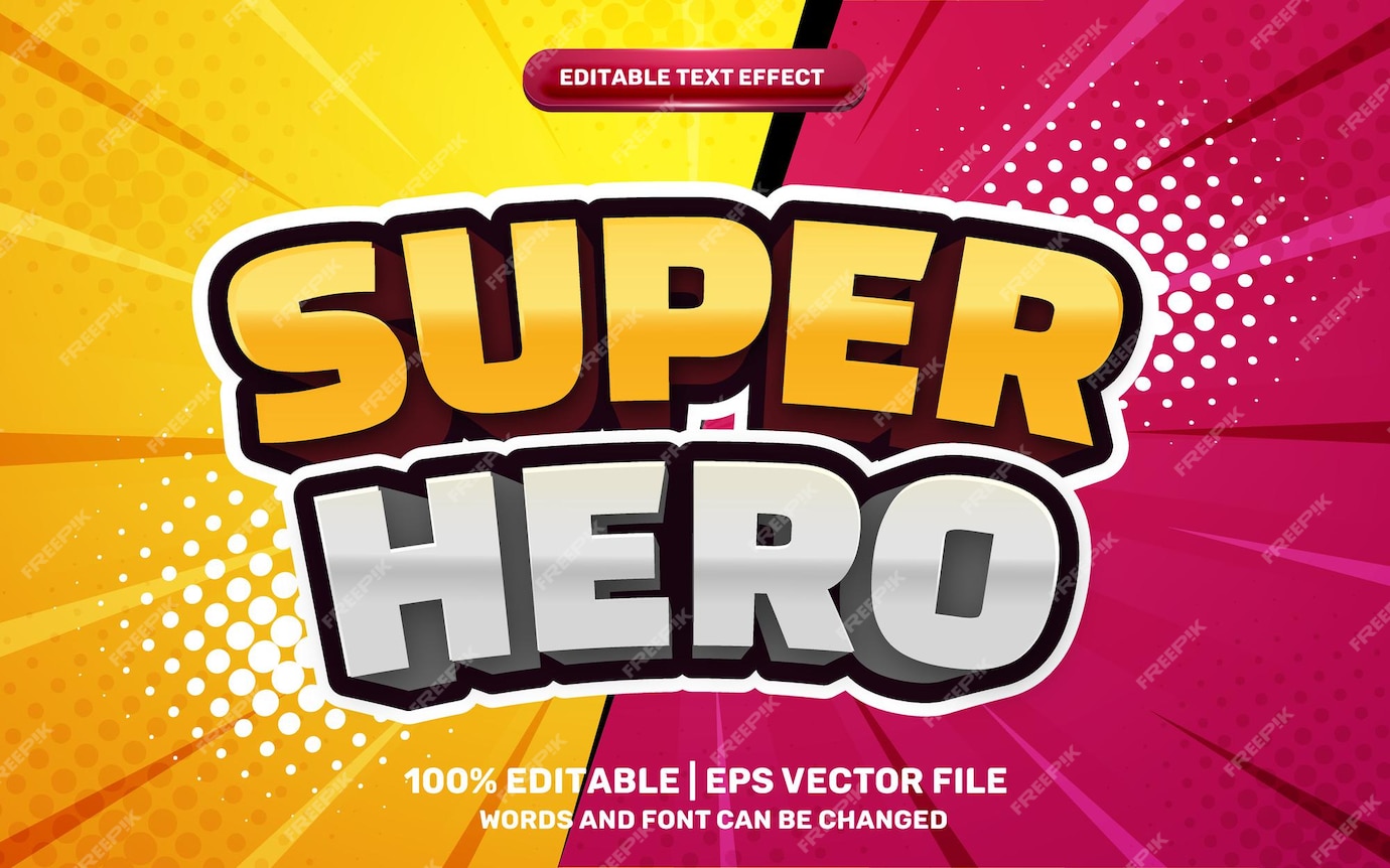 Premium Vector | Super hero retro cartoon comic hero 3d editable text ...