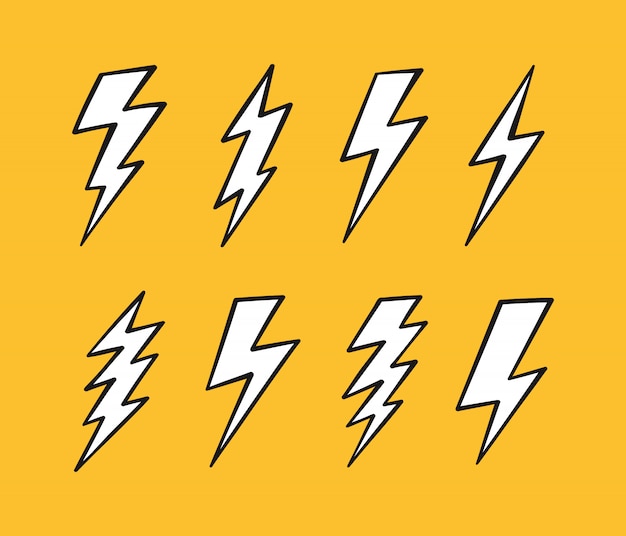 Premium Vector | Super set hand drawn lightning bolt