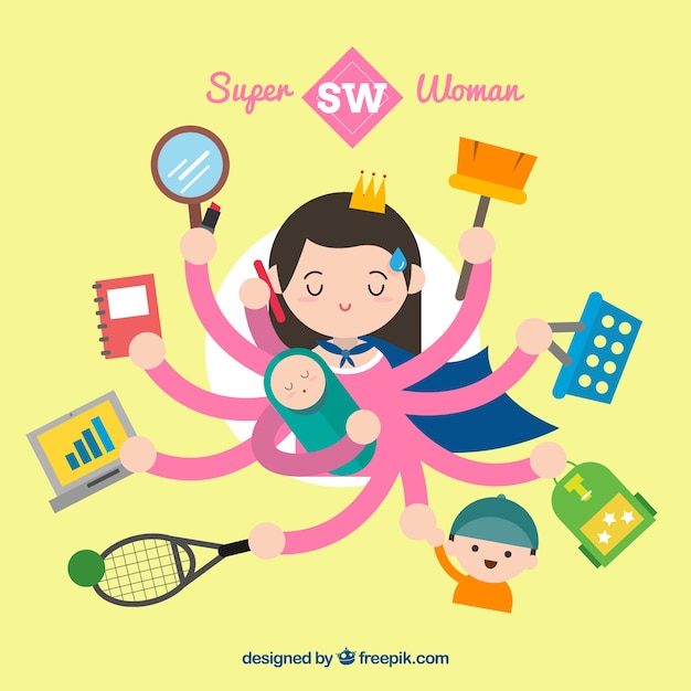 Super woman multitasking illustration | Free Vector