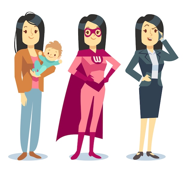 Premium Vector | Super woman in superhero costume, mom with baby ...