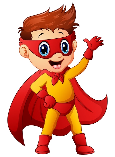 Download Superhero boy waving hand | Premium Vector