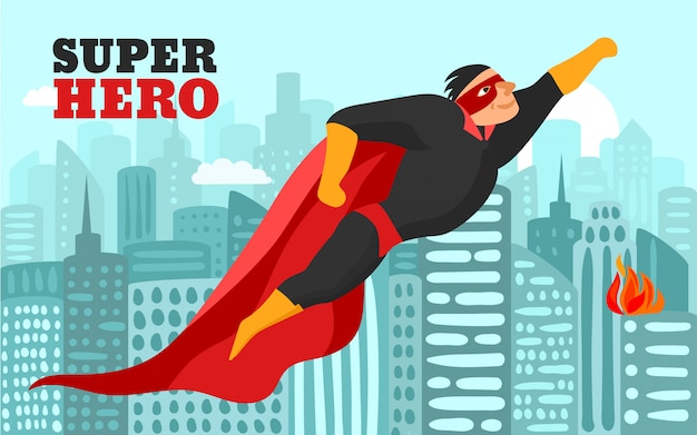 Download Free Vector | Superhero in city illustration