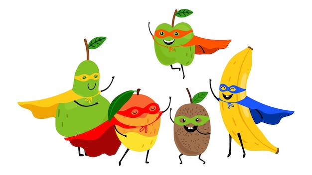 Premium Vector | Superhero fruits team. cute cartoon fruit superheroes ...