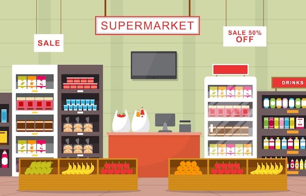 Premium Vector | Supermarket grocery shelf store retail shop mall ...