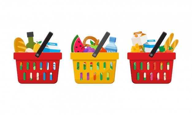 Premium Vector | Supermarket. shopping baskets with foods. illustration