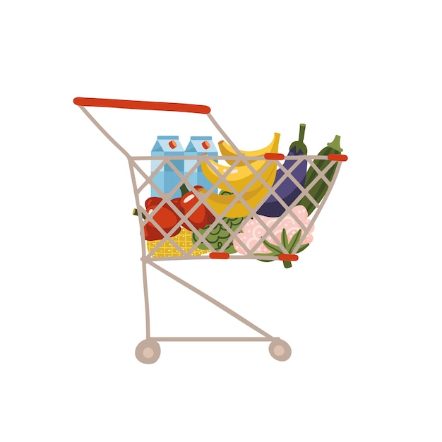 Premium Vector Supermarket Shopping Cart Full Of Healthy Products Fruits And Vegetables Flat