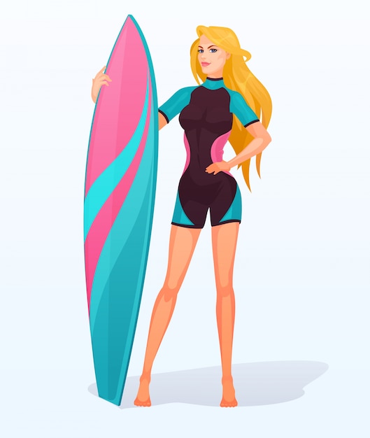 Surfer girl in a swimming suit