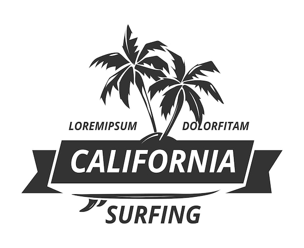 Premium Vector | Surfing logo with palm tree