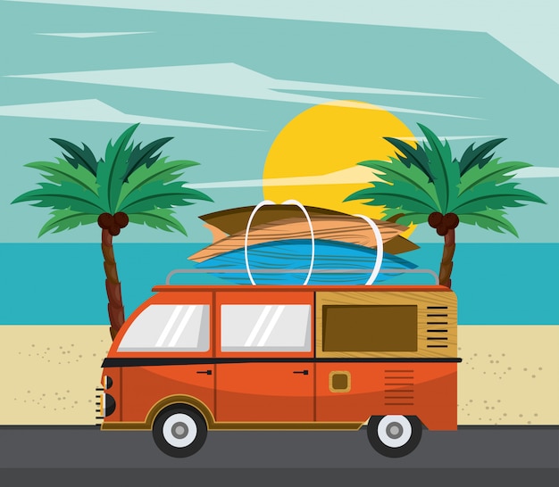 Premium Vector | Surfing van cartoon