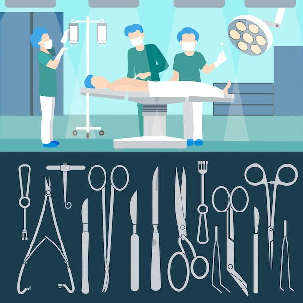 手術手術医療スタッフ病室 手術中です 医療保険 手術器具手術器具ベクトルイラスト プレミアムベクター