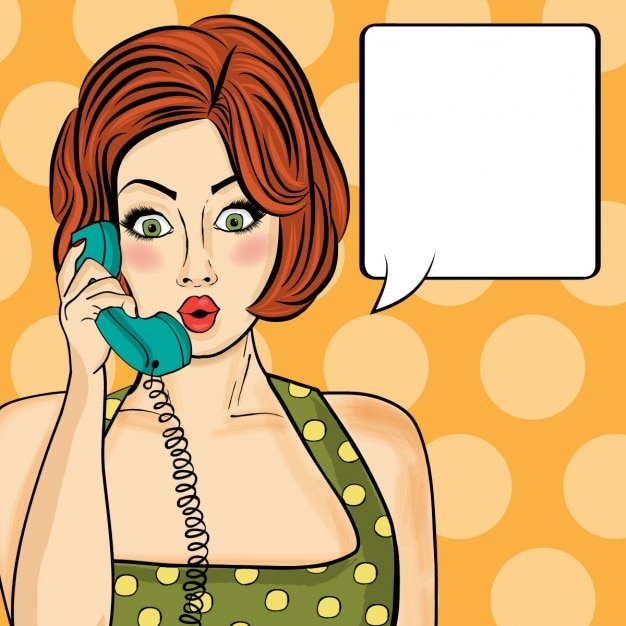 Surprised woman on the phone, comic\
style